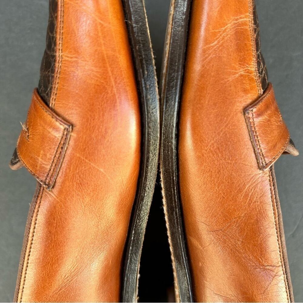 Allen Edmunds Avalon Two-Tone Loafers, Brown Leather w/ Embossed Croc, Size 6.5 - Picture 6 of 16